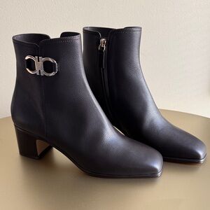 Salvatore Ferragamo Dark Brown Leather Ankle Booties